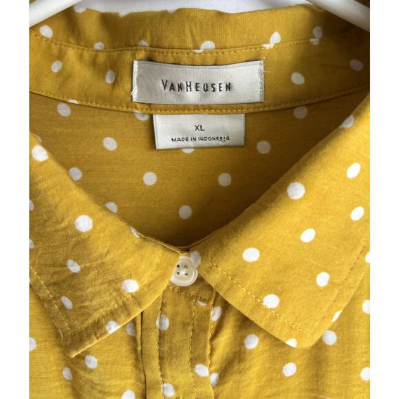 Van Heusen Women's Top XL Mustard Yellow Polka Dot Long Sleeve - Picture 3 of 6